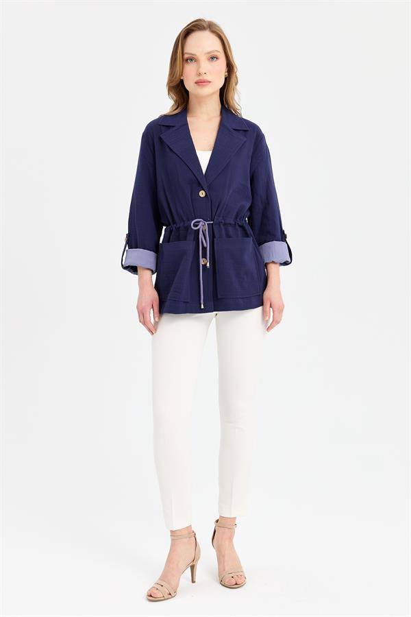 Женская хлопковая куртка с завязкой на талии