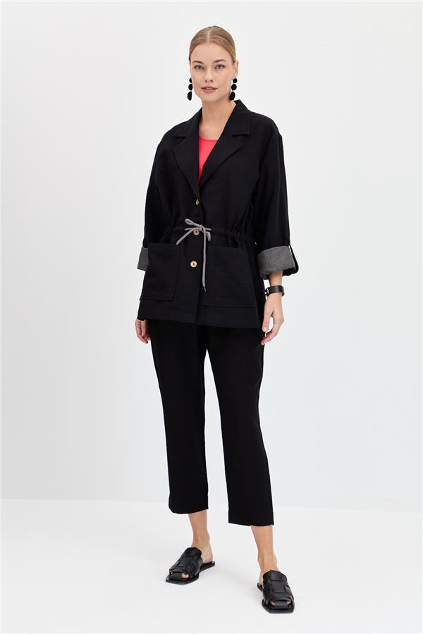 Женская хлопковая куртка с завязкой на талии