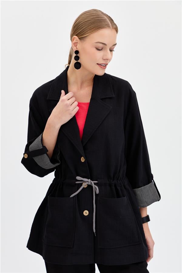 Женская хлопковая куртка с завязкой на талии