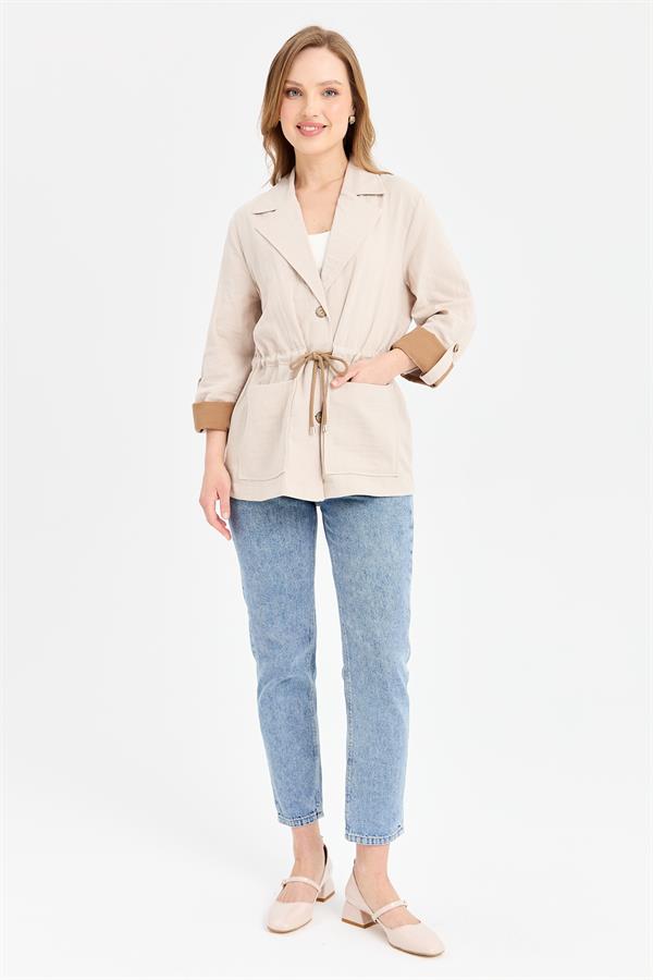 Женская хлопковая куртка с завязкой на талии