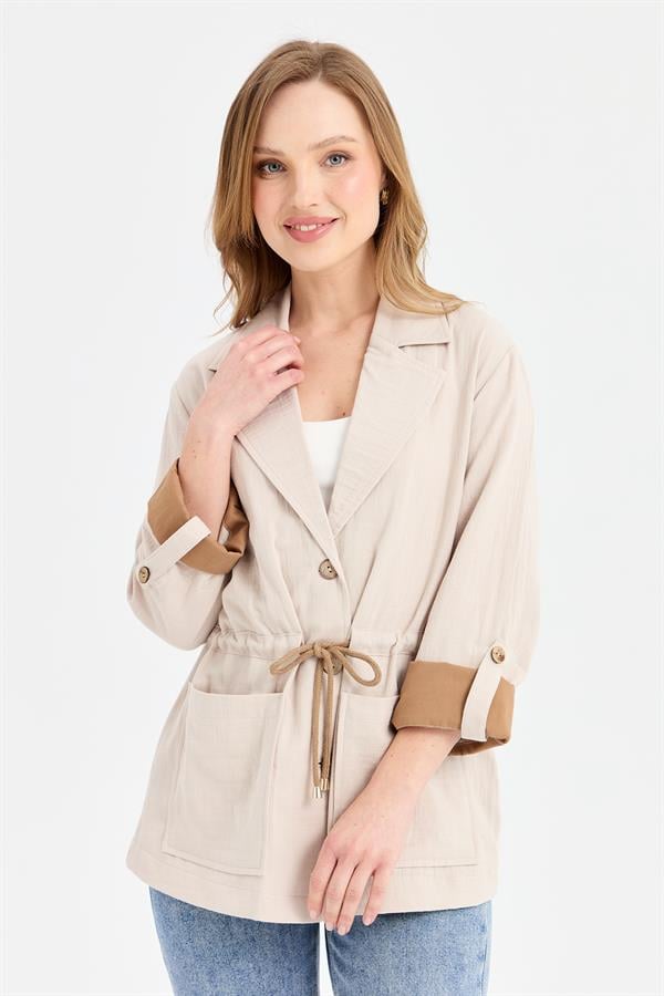 Женская хлопковая куртка с завязкой на талии