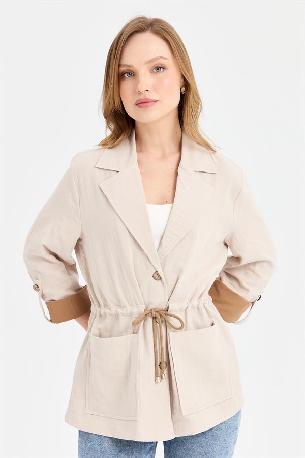 Женская хлопковая куртка с завязкой на талии