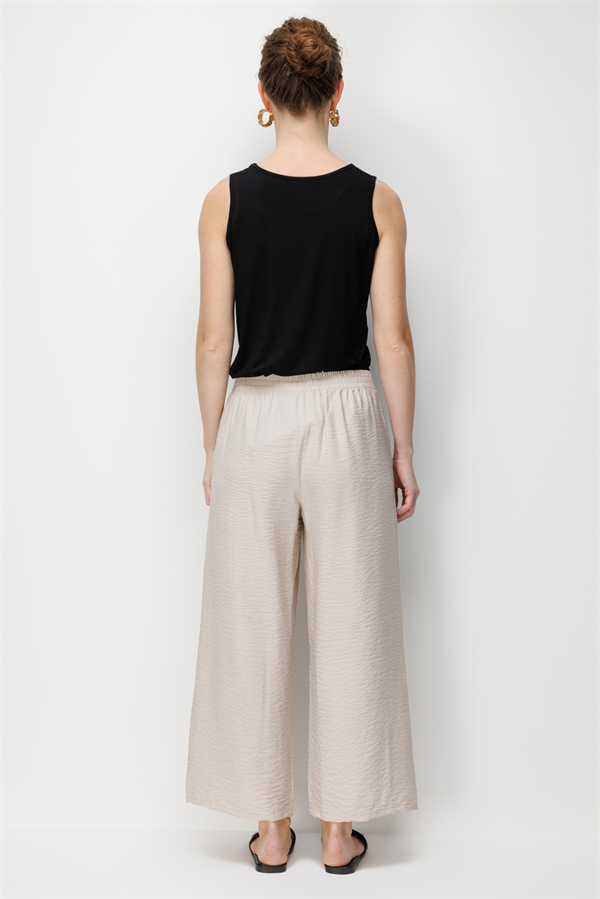 Kadın Beli Lastikli Cepli Pantolon Bej