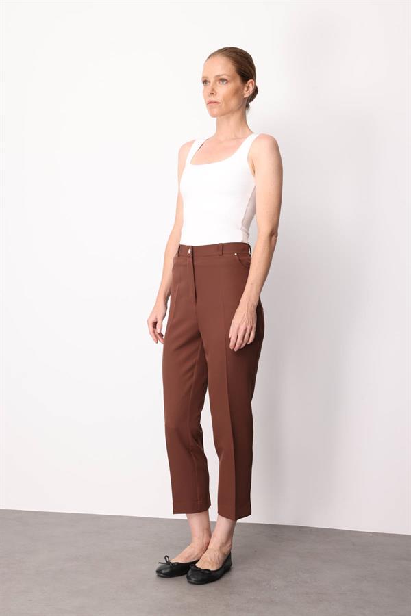 Kadın Beş Cepli Kumaş Pantolon Kahve