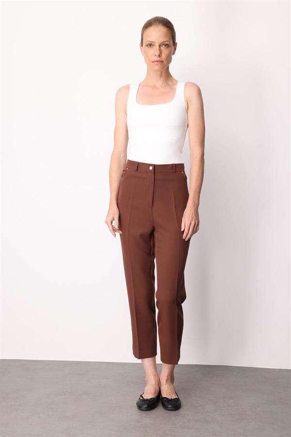 Kadın Beş Cepli Kumaş Pantolon Kahve