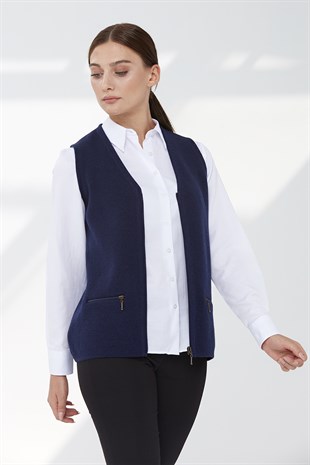 Женский шерстяной жилет пепельный темно - синий