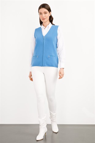 Женский шерстяной жилет синий