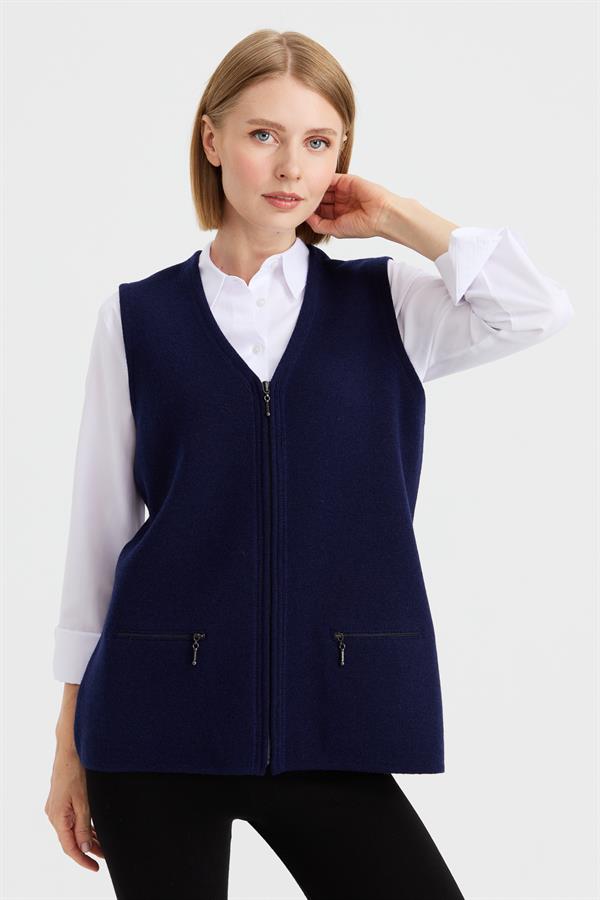 Женский шерстяной жилет пепельный темно - синий