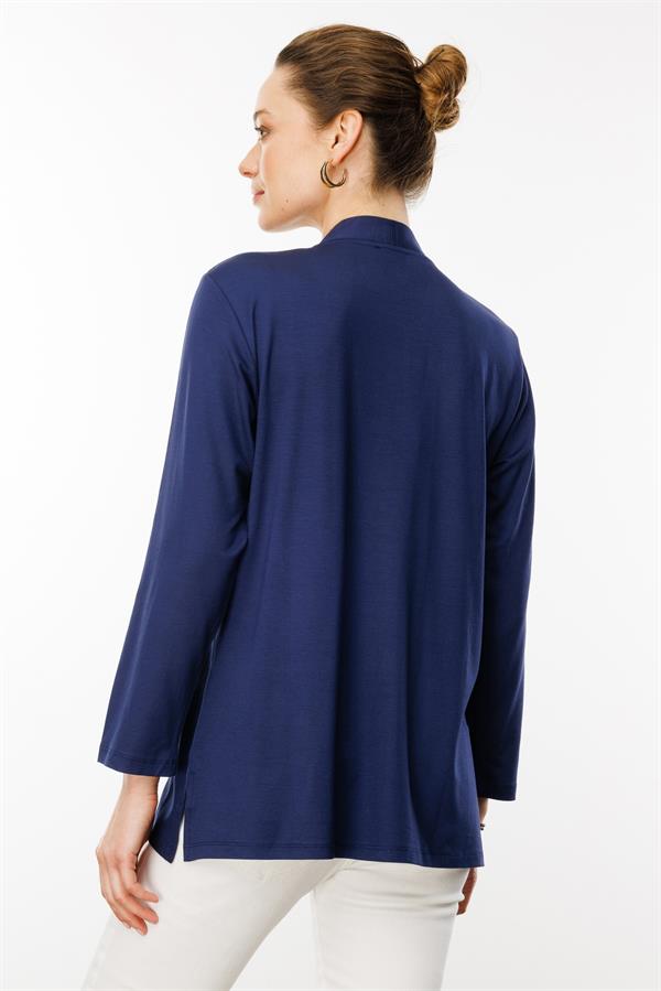 Kadın Cepleri Taşlı Yazlık Hırka Lacivert