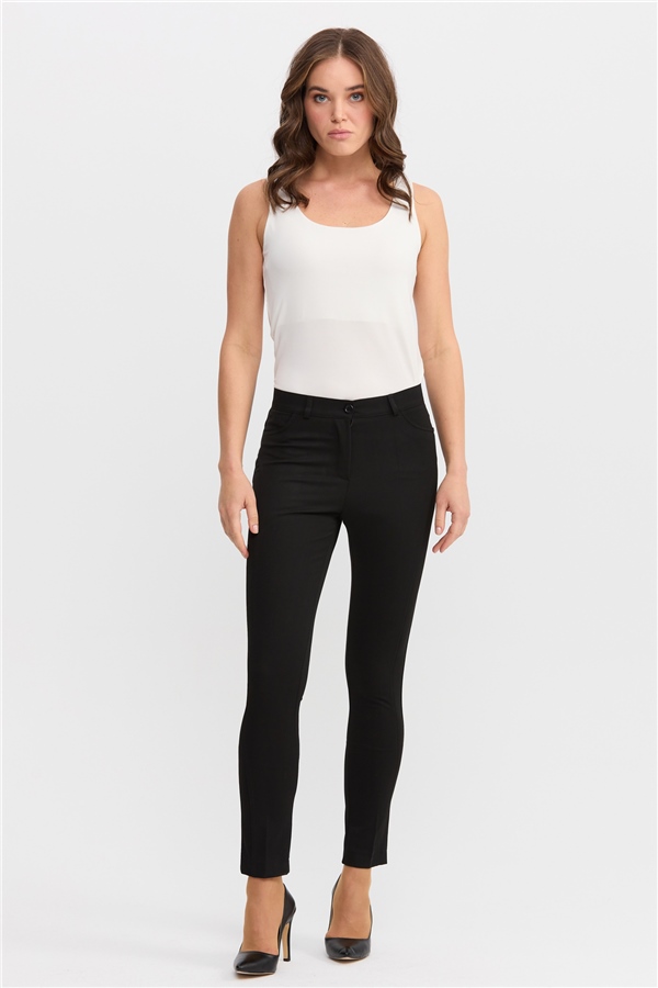 Kadın Cepleri Zımbalı Klasik Pantolon Siyah