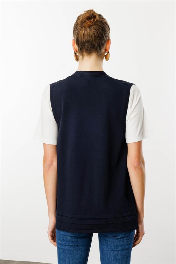 Kadın Cepli Yazlık Triko Yelek Lacivert