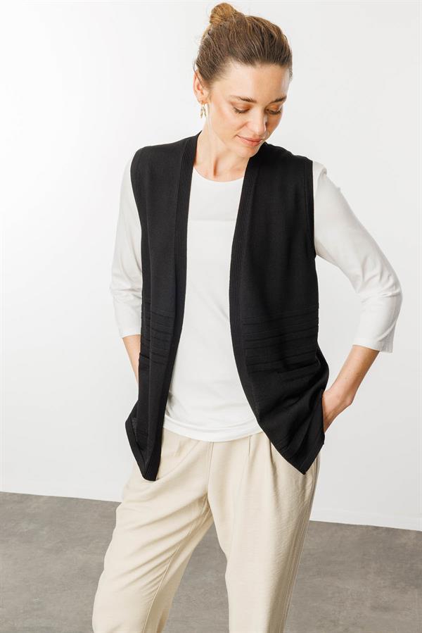 Kadın Cepli Yazlık Triko Yelek Siyah