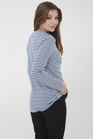 Женский хлопковый кардиган в полоску голубого цвета