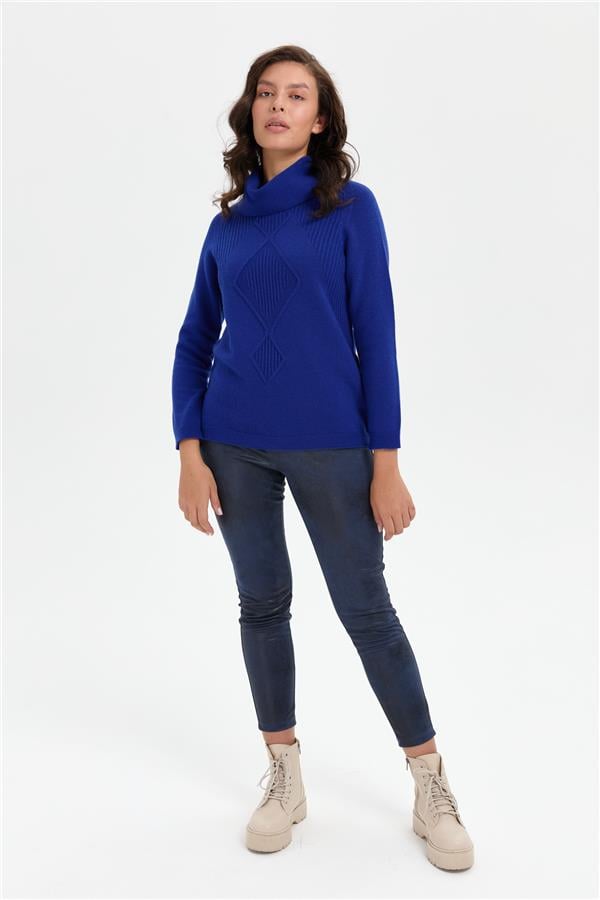 Kadın Degaje Yaka Dikişsiz Önü Selanik Yün Kazak K.S.Mavi