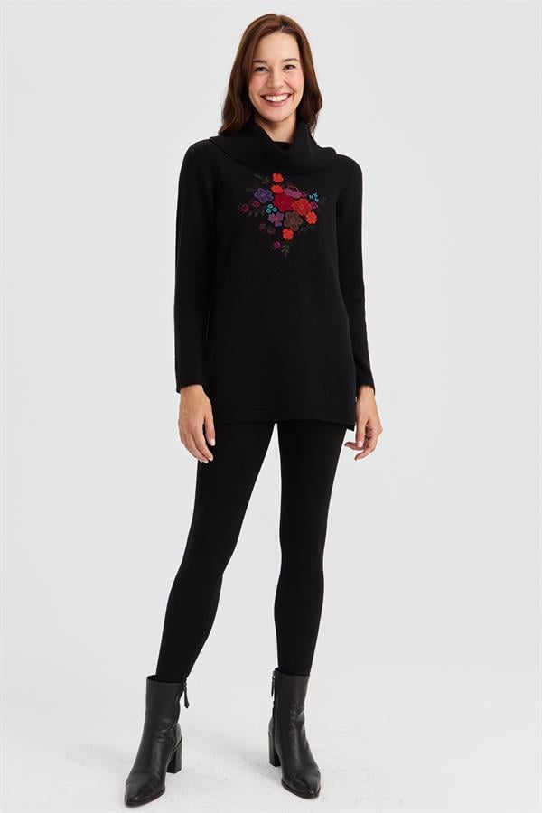 Женский длинный шерстяной свитер с воротником Degaje и вышивкой спереди