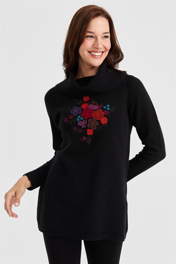 Женский длинный шерстяной свитер с воротником Degaje и вышивкой спереди