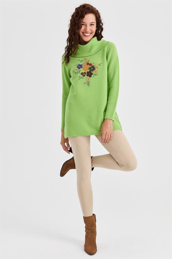 Женский длинный шерстяной свитер с воротником Degaje и вышивкой спереди