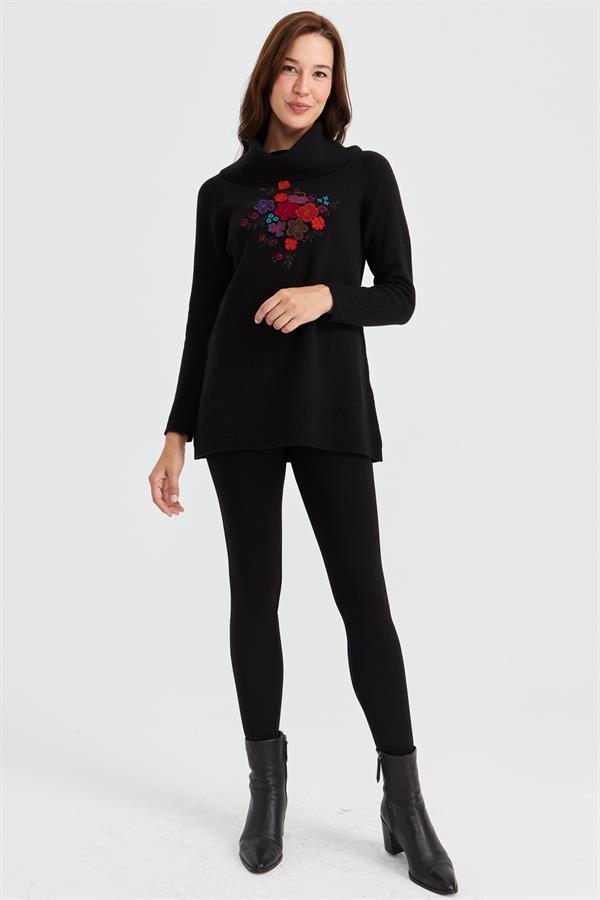 Женский длинный шерстяной свитер с воротником Degaje и вышивкой спереди