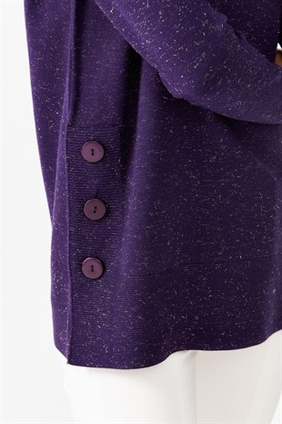 Женская туника с вырезом хомут и люрексом фиолетовая