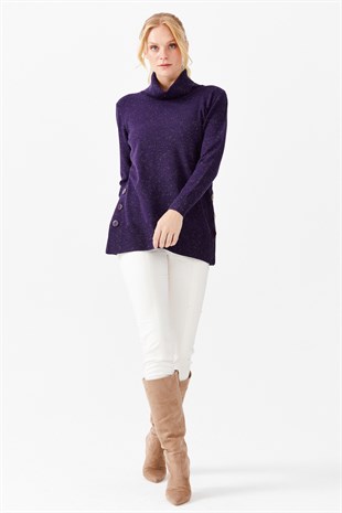 Женская туника с вырезом хомут и люрексом фиолетовая