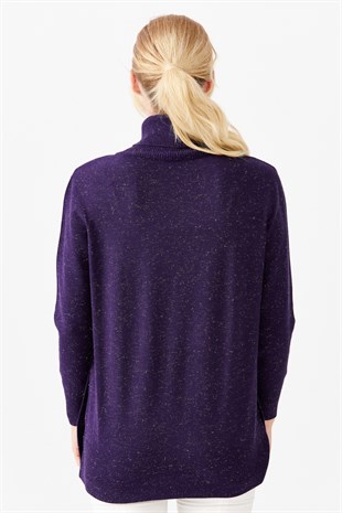 Женская туника с вырезом хомут и люрексом фиолетовая
