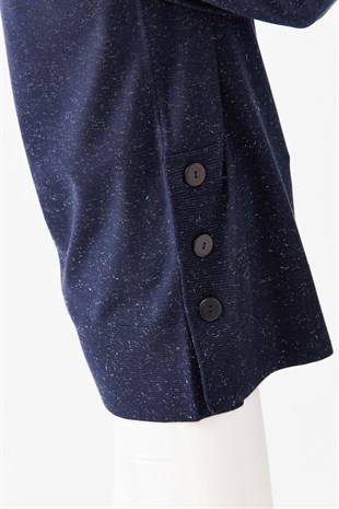 Женская туника с вырезом хомут и люрексом синяя