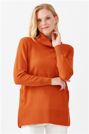 Женская туника с вырезом хомут и люрексом оранжевая 
