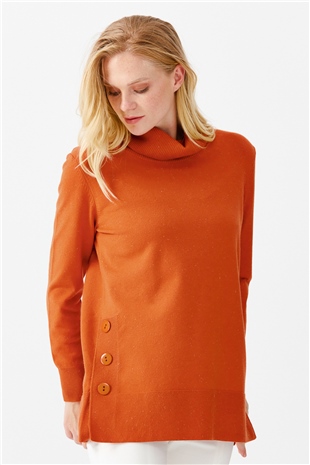 Женская туника с вырезом хомут и люрексом оранжевая 