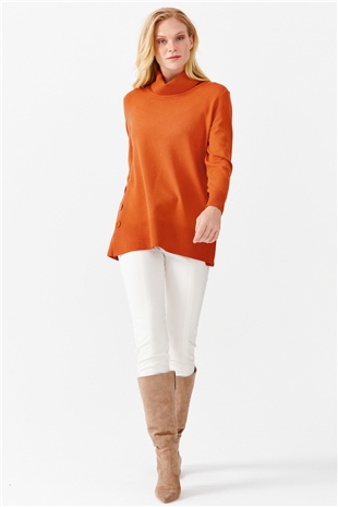 Женская туника с вырезом хомут и люрексом оранжевая 