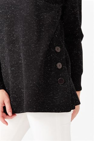 Женская туника с вырезом хомут и люрексом черная 