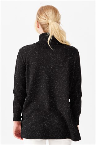 Женская туника с вырезом хомут и люрексом черная 