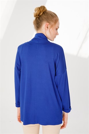 Женская туника с капюшоном на шее Камвольно-голубого цвета