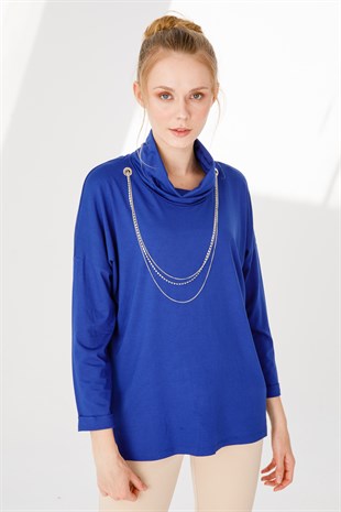 Женская туника с капюшоном на шее Камвольно-голубого цвета