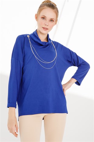 Женская туника с капюшоном на шее Камвольно-голубого цвета