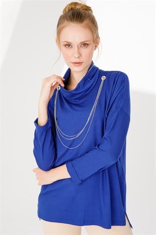 Женская туника с капюшоном на шее Камвольно-голубого цвета