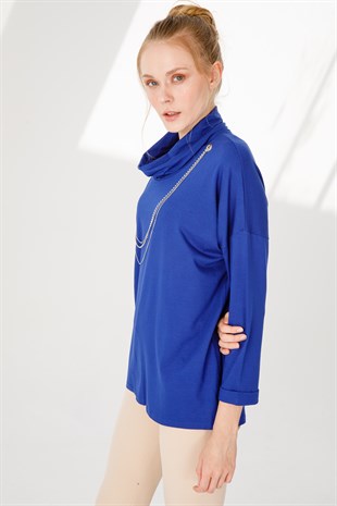 Женская туника с капюшоном на шее Камвольно-голубого цвета