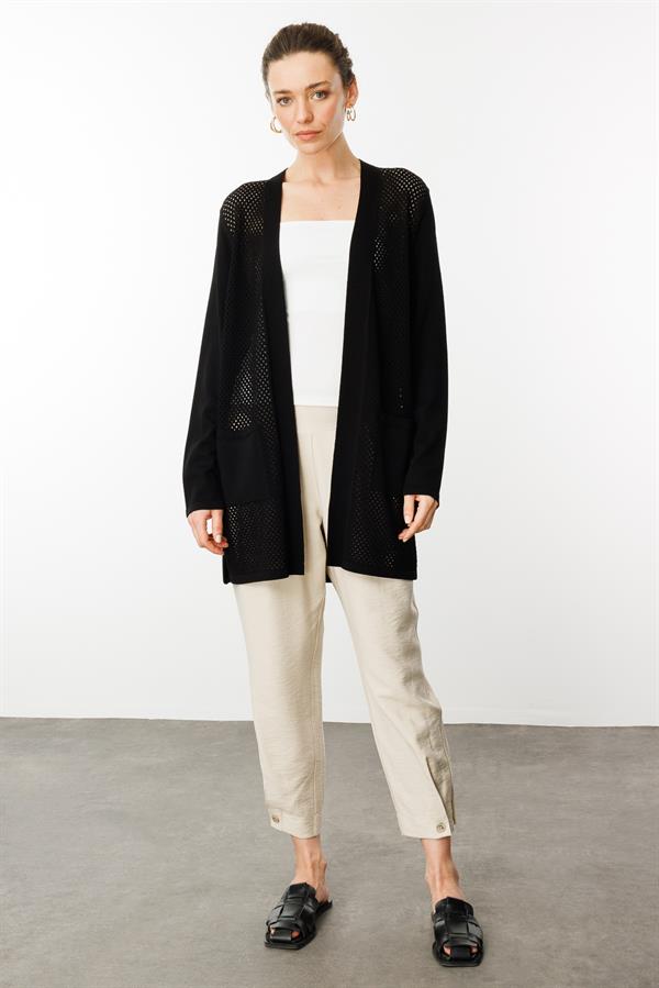 Kadın Delikli Araboy Yazlık Triko Hırka Siyah