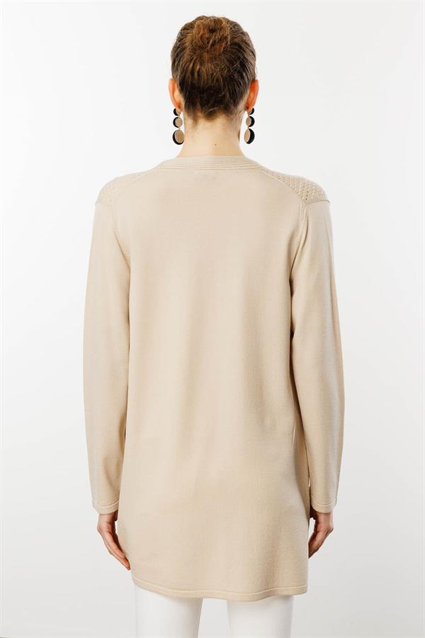 Kadın Delikli Araboy Yazlık Triko Hırka Bej