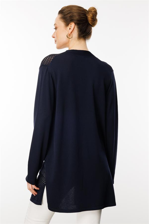 Kadın Delikli Araboy Yazlık Triko Hırka Lacivert