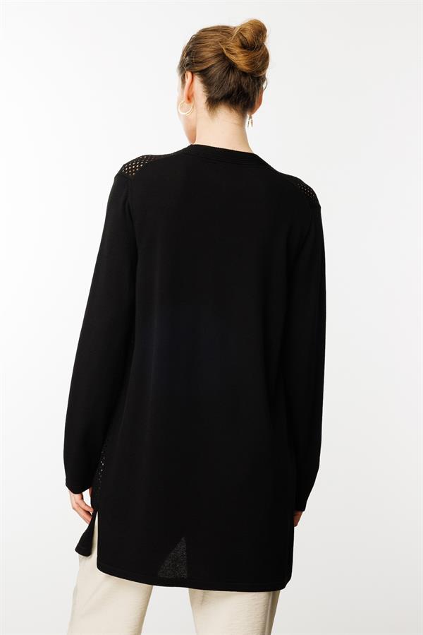 Kadın Delikli Araboy Yazlık Triko Hırka Siyah