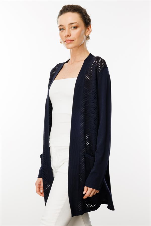 Kadın Delikli Araboy Yazlık Triko Hırka Lacivert