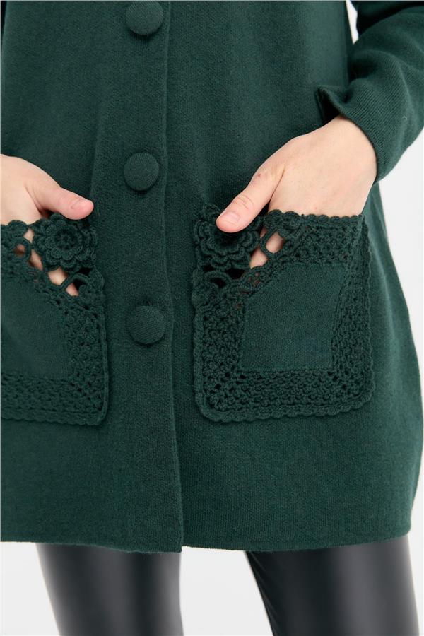 Kadın Dik Yaka Araboy Yün Kaban Yeşil