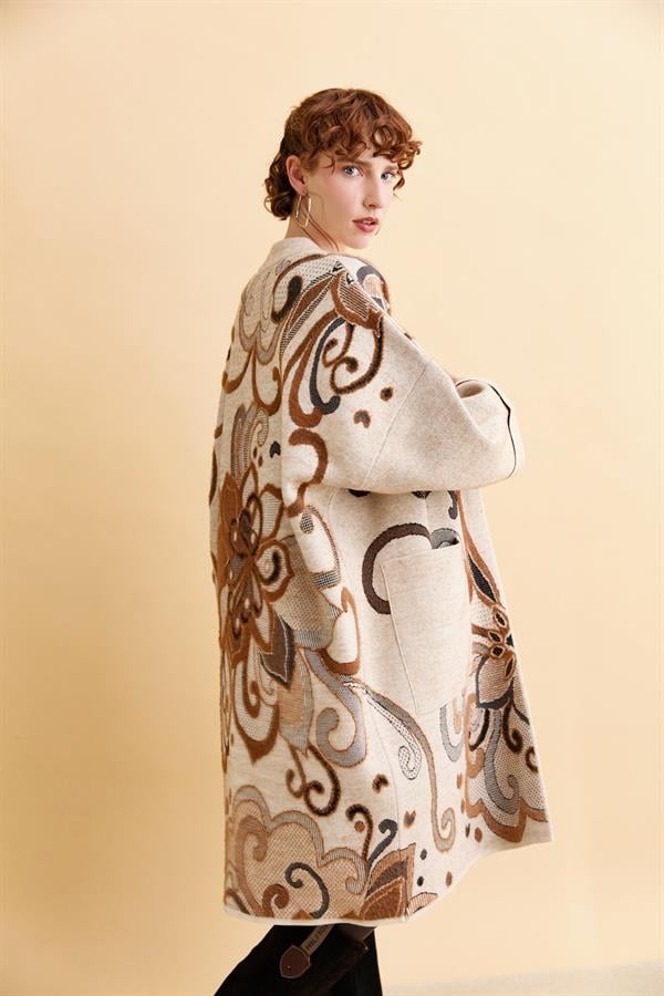 Kadın Dik Yaka Karışık Büyük Çiçekli Panço T.Melanj_Siyah Sim