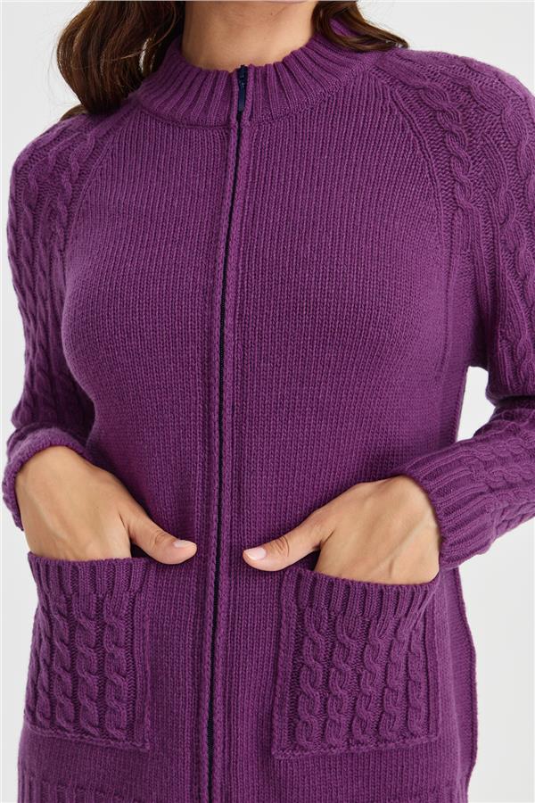 Женская вязаная шерстяная куртка с воротником-стойкой, карманом и рукавами для волос