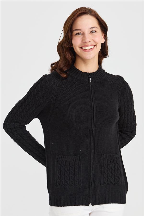 Женская вязаная шерстяная куртка с воротником-стойкой, карманом и рукавами для волос