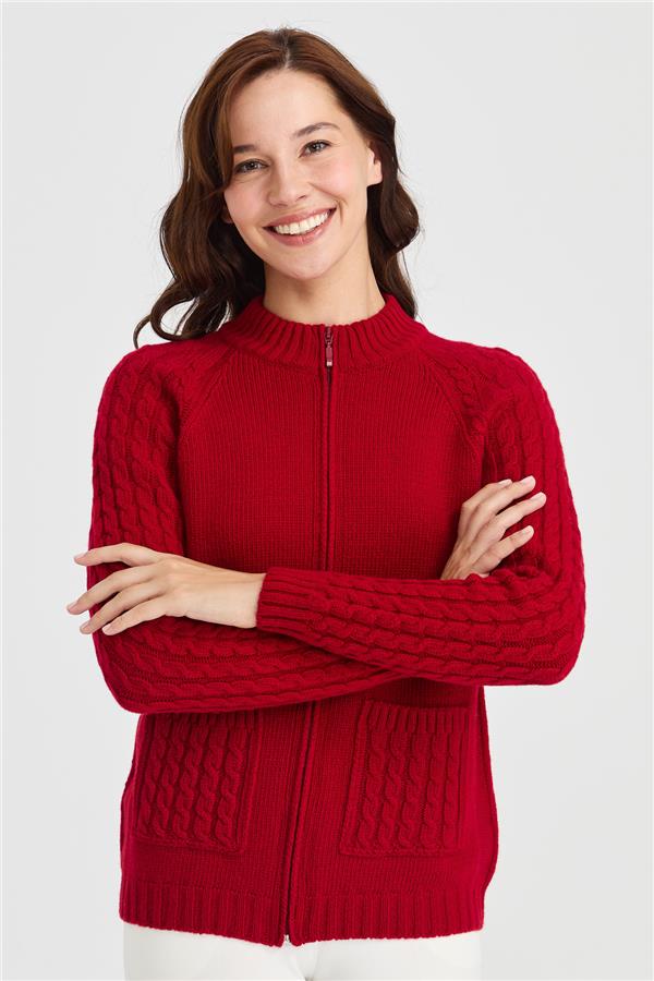 Женская вязаная шерстяная куртка с воротником-стойкой, карманом и рукавами для волос