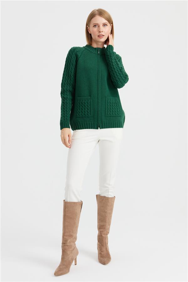 Женская вязаная шерстяная куртка с воротником-стойкой, карманом и рукавами для волос