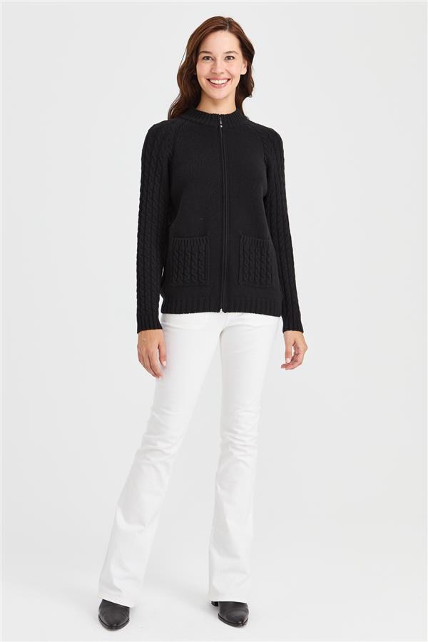 Женская вязаная шерстяная куртка с воротником-стойкой, карманом и рукавами для волос