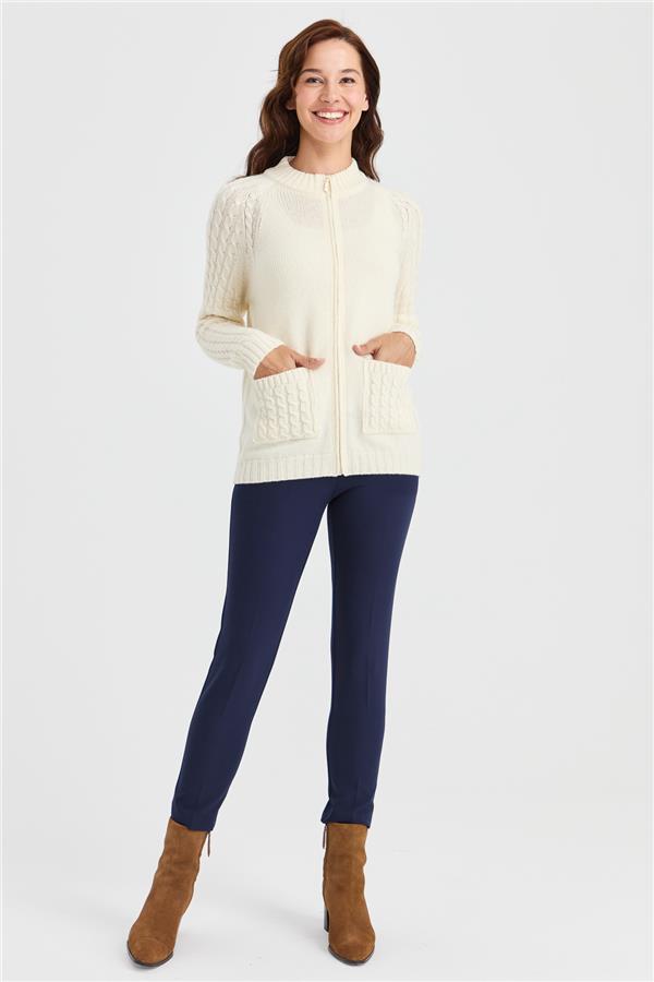 Женская вязаная шерстяная куртка с воротником-стойкой, карманом и рукавами для волос