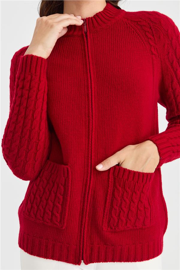 Женская вязаная шерстяная куртка с воротником-стойкой, карманом и рукавами для волос